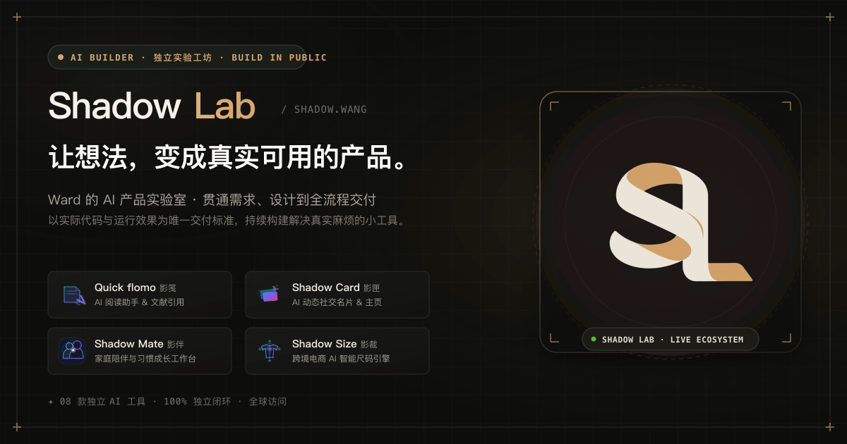 Ward 的 AI 产品实验室 · AI Builder · Build in Public | Shadow Lab